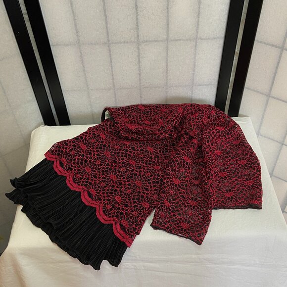 Christopher Banks Long Sleeve Overstitch Lace Sheer Lined Ruffle Tunic Red Black - Picture 7 of 11